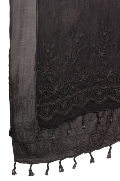 Embroidered linen blend scarf/shawl - Smokey/charcoal!