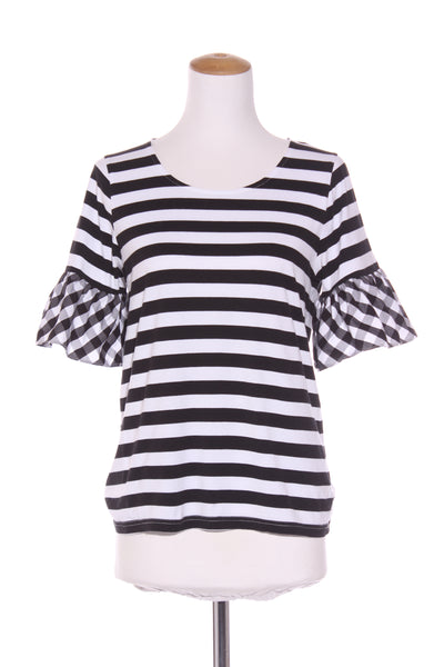CHARLO - Gingham sleeve stripe top! 8-10