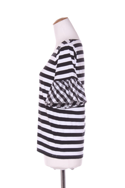 CHARLO - Gingham sleeve stripe top! 8-10