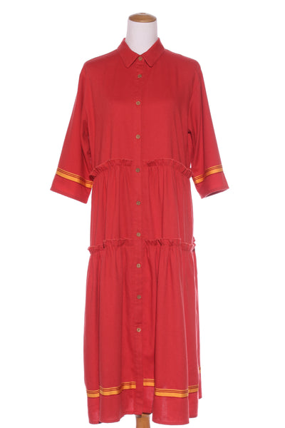 MOSS - Brick red tiered twill midi shirt dress! 12