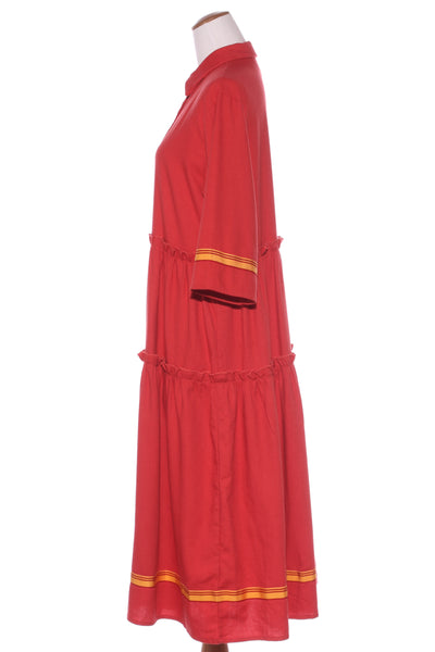 MOSS - Brick red tiered twill midi shirt dress! 12