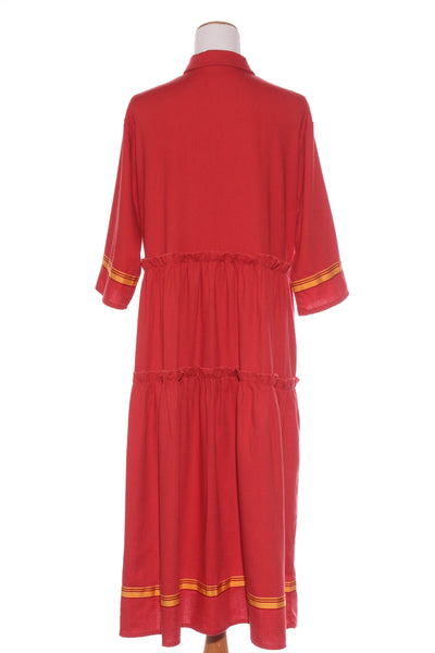MOSS - Brick red tiered twill midi shirt dress! 12