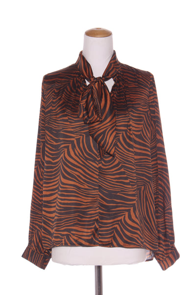 STORM - Silky pussy bow blouse - Bronze animal! 10-12