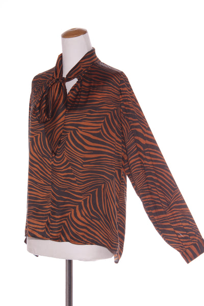 STORM - Silky pussy bow blouse - Bronze animal! 10-12