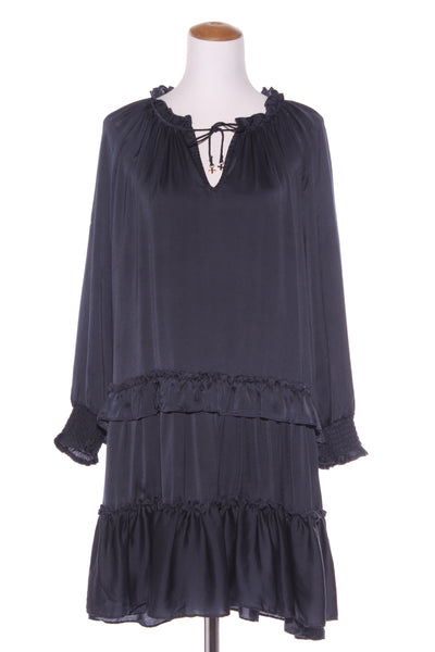 STELLA + GEMMA - Navy satin ruffle detail dress! 16
