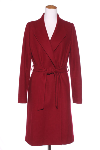 MAX - Wool blend tie waist long coat - Merlot! 10