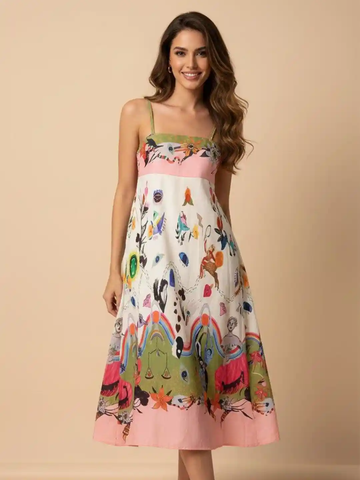 No brand - Mystic print linen blend midi dress! 10-12