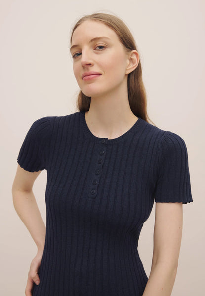 KOWTOW - Rib knit Henley top - Navy marle! 14-16