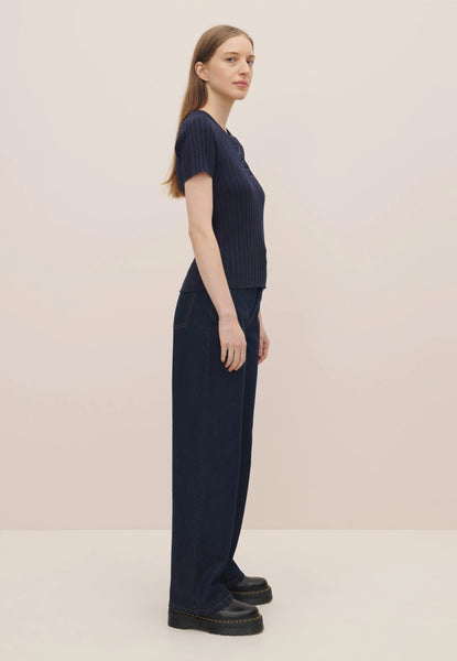 KOWTOW - Rib knit Henley top - Navy marle! 14-16