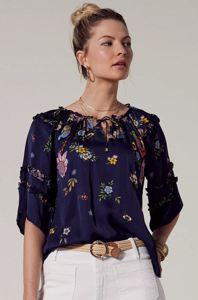 LOOBIE'S STORY - Gala satin blouse - Indigo floral! 16