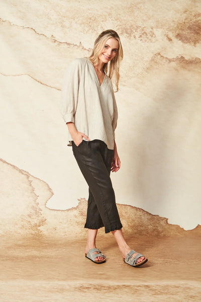 VERGE (LN) Capri linen 7/8th pant - Black! 14