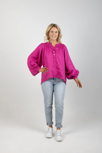 EB & IVE (BN) "Nashville" linen magenta blouse! 18