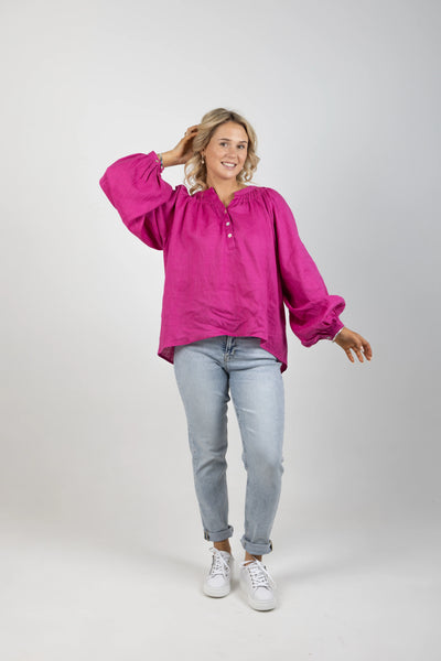 EB & IVE (BN) "Nashville" linen magenta blouse! 18