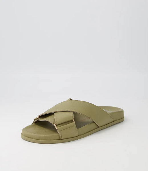 MOLLINI (LN) "Hefti" leather slides - Khaki! 39