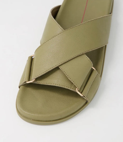 MOLLINI (LN) "Hefti" leather slides - Khaki! 39