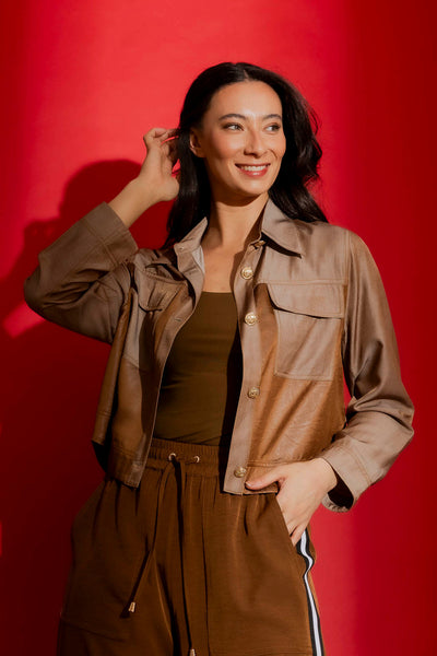 MOTTO (LN) Chocolate patchwork shirt/jacket! 10-12