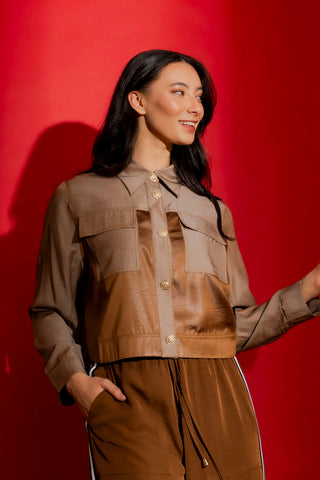 MOTTO (LN) Chocolate patchwork shirt/jacket! 10-12