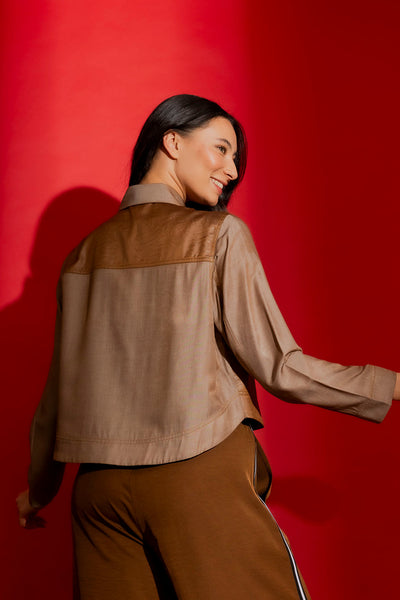 MOTTO (LN) Chocolate patchwork shirt/jacket! 10-12