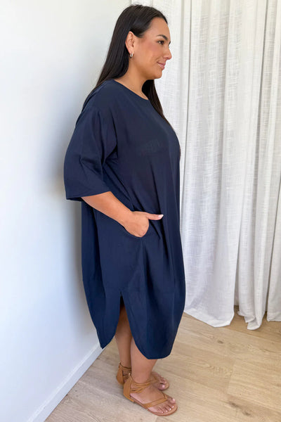 VINE APPAREL (LN) Linen blend Otto dress - Navy! 10-12