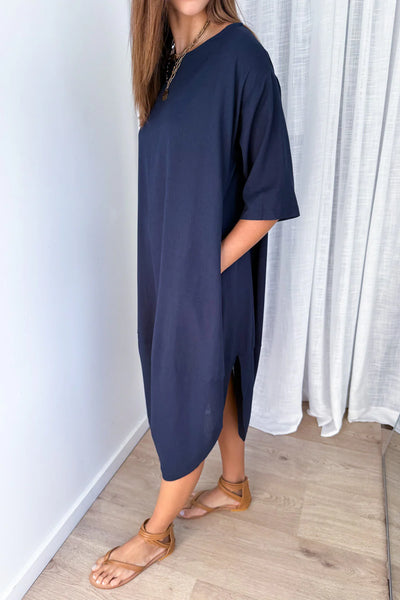 VINE APPAREL (LN) Linen blend Otto dress - Navy! 10-12