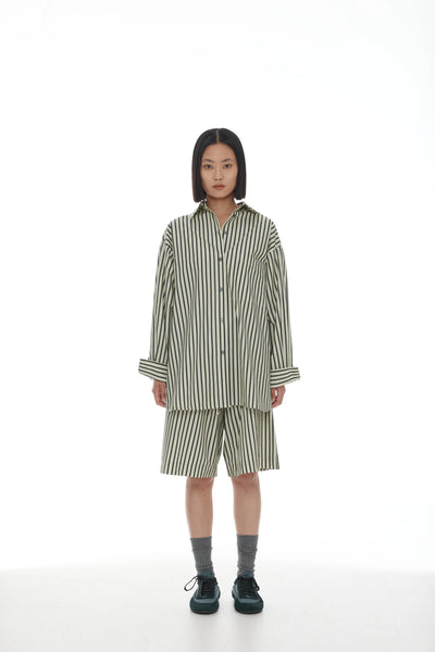 RICOCHET (LN) NZ Anchor shirt - Sage + khaki stripe! 12-14