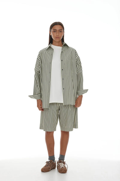 RICOCHET (LN) NZ Anchor shirt - Sage + khaki stripe! 12-14