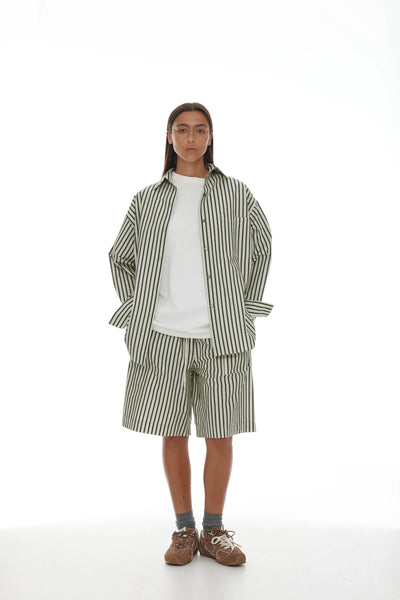 RICOCHET (LN) NZ Anchor shirt - Sage + khaki stripe! 12-14