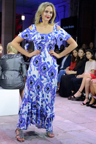 SACHA DRAKE - Blue Larksur frill maxi dress! 8-10