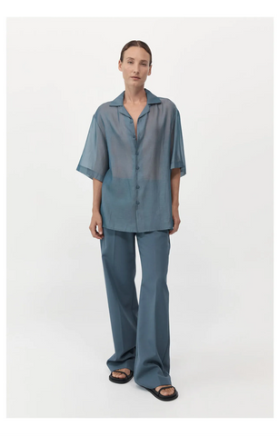 ST. AGNI - Relaxed cotton silk shirt - Blue grey! 12-14