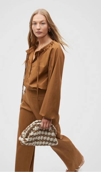 SEED - Tie detail poplin blouse - Brown! 10-12