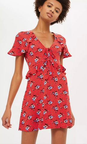 TOPSHOP "Red spot floral tes" dress! 12-14