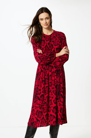 M&S - Red leopard print viscose midi dress! 16