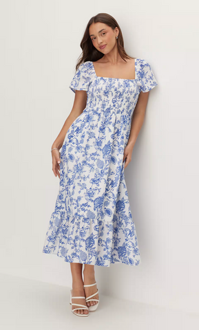 DOTTI - Blue floral shirred midi dress! 14