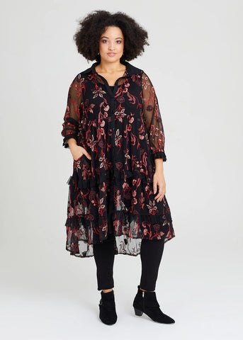 TS - Embroidered mesh tiered shirt dress/duster! 16-18