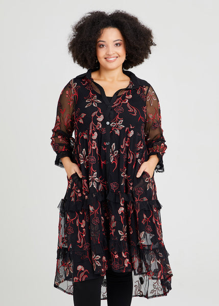 TS - Embroidered mesh tiered shirt dress/duster! 16-18