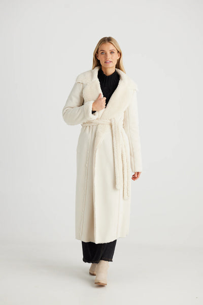 TALISMAN (LN) Faux suede sherling coat - Ecru! 10-14