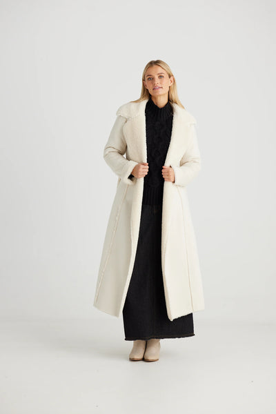TALISMAN (LN) Faux suede sherling coat - Ecru! 10-14