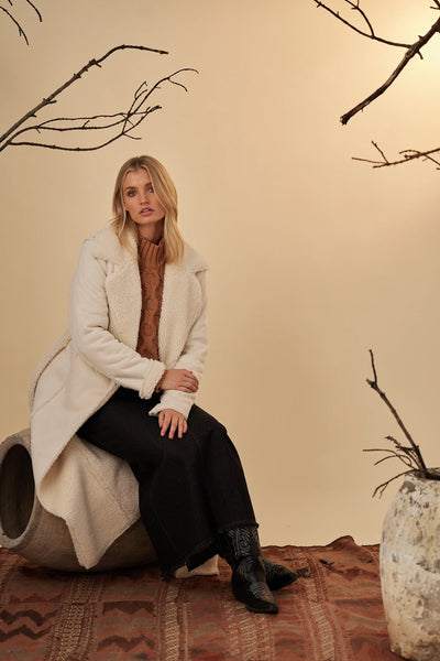 TALISMAN (LN) Faux suede sherling coat - Ecru! 10-14
