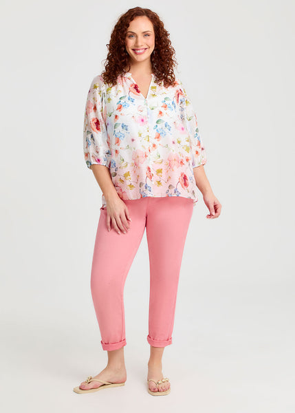 VIRTUELLE (LN) Watercolour bloom print tencel/linen top! 18