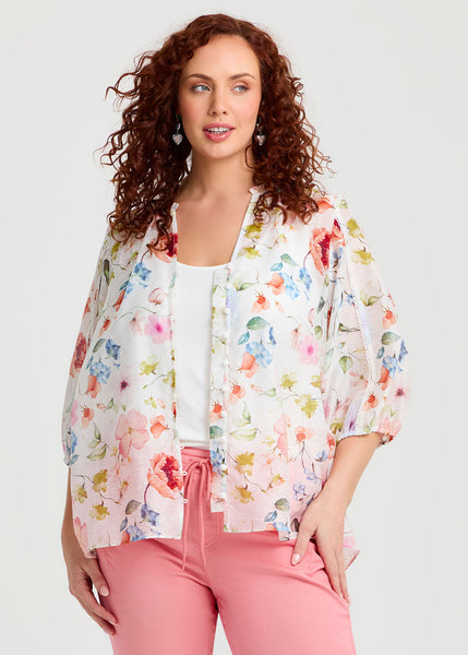 VIRTUELLE (LN) Watercolour bloom print tencel/linen top! 18