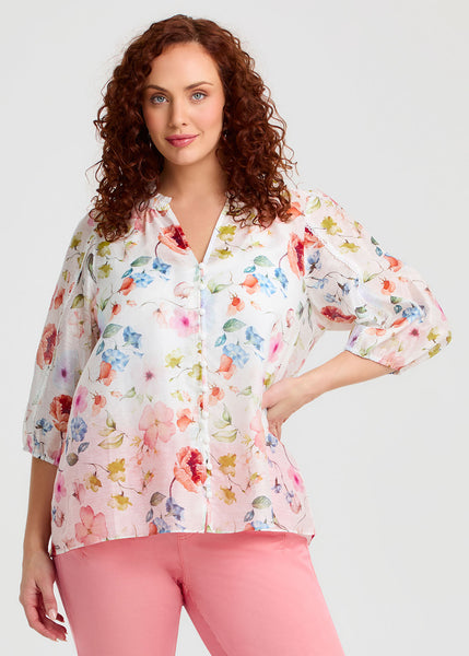 VIRTUELLE (LN) Watercolour bloom print tencel/linen top! 18