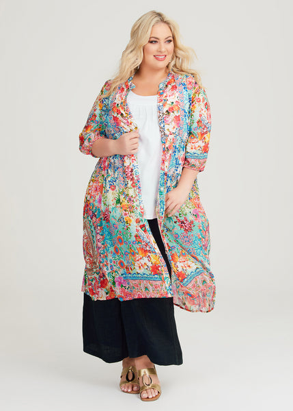 VIRTUELLE - Floral viscose shirt dress/duster + pockets! 18