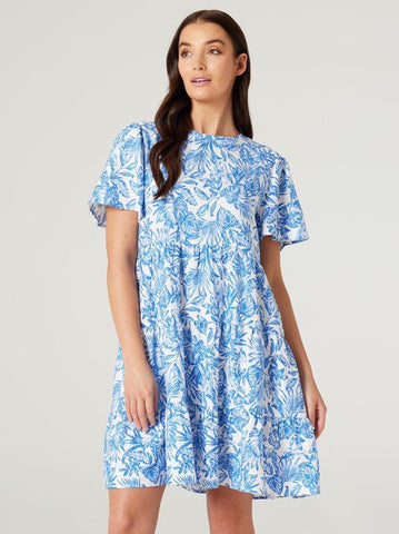 JEANSWEST - Blue botanical print linen mix dress! 10