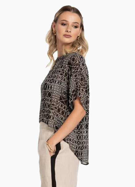 X LAB (NZ) "Live" top - Ecru/black geo print! 16