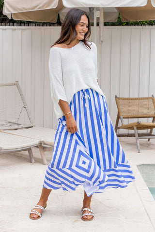 ORANGE SHERBET - Zena maxi skirt - Blue stripe! 14