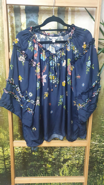 LOOBIE'S STORY - Gala satin blouse - Indigo floral! 16