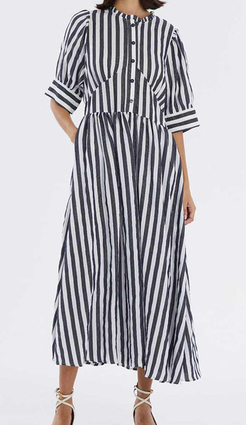 LOLLY'S LAUNDRY "Boston" Gold thread stripe dress! 8-10