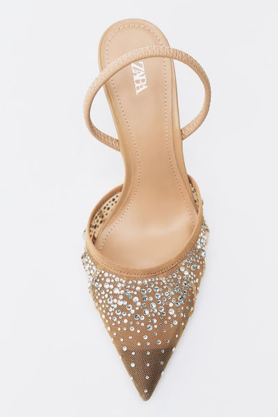 ZARA (LN)Embellished rhinestone mesh heels! 40