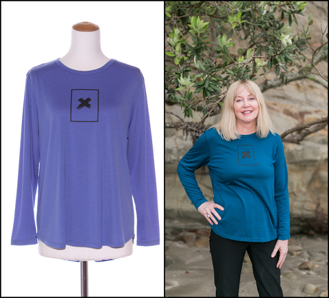 OBR (LN) NZ - X print curved hem merino top! 14