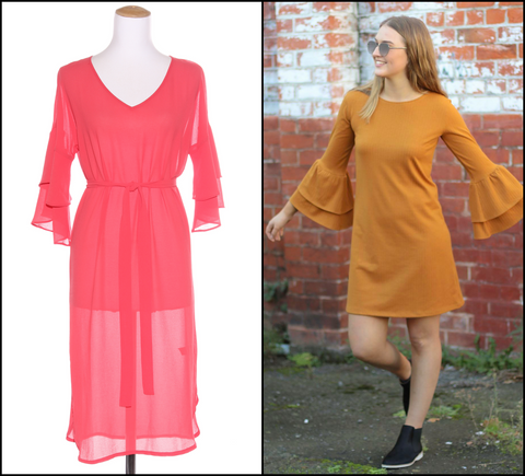 STITCH MINISTRY - Flare sleeve sheer dress - Coral! 10